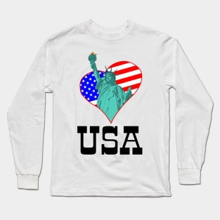 Statue of Liberty in the heart and USA Long Sleeve T-Shirt